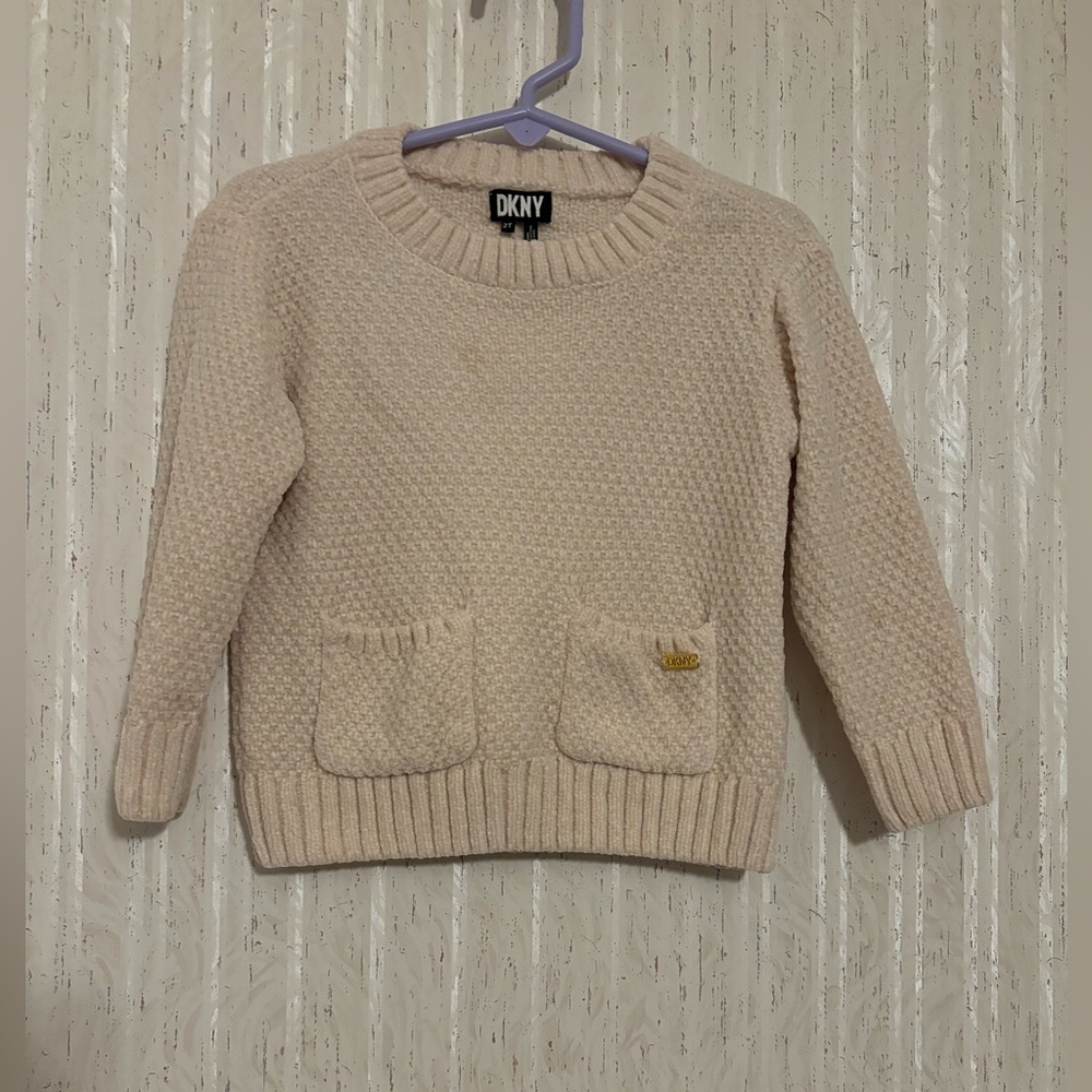 DKNY Textured Knit Girl’s Sweater in Cream